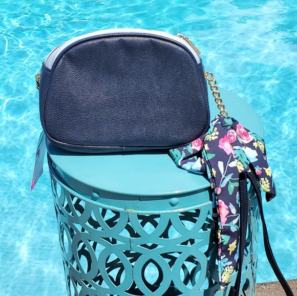 Betsey Johnson Black Crossbody with Scarf-NEW WITH TAGS, Navy & light Blue - Picture 9 of 17